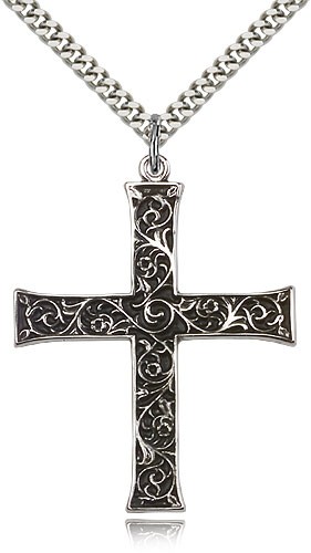 Cross Pendant, Sterling Silver - 24" 2.4mm Rhodium Plate Endless Chain