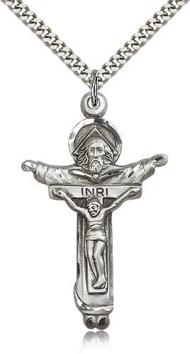 Trinity Crucifix Pendant, Sterling Silver - 24" 2.4mm Rhodium Plate Endless Chain