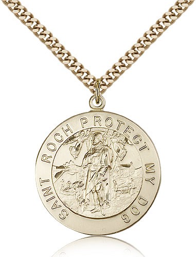St. Roch Medal, Gold Filled - 24" 2.4mm Gold Plated Endless Chain