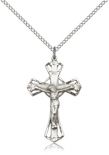 Crucifix Pendant, Sterling Silver - 18" 1.2mm Sterling Silver Chain + Clasp