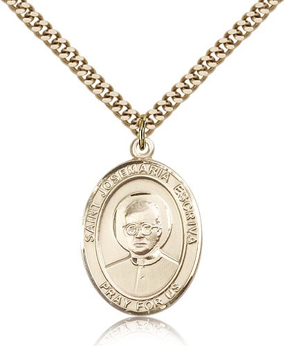 St. Josemaria Escriva Medal, Gold Filled, Large - 24" 2.4mm Gold Plated Chain + Clasp