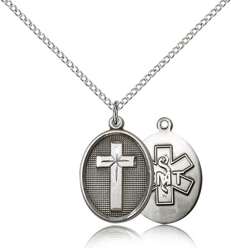 EMT Cross Pendant, Sterling Silver - 18" 1.2mm Sterling Silver Chain + Clasp