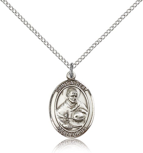 St. Albert the Great Medal, Sterling Silver, Medium - 18" 1.2mm Sterling Silver Chain + Clasp
