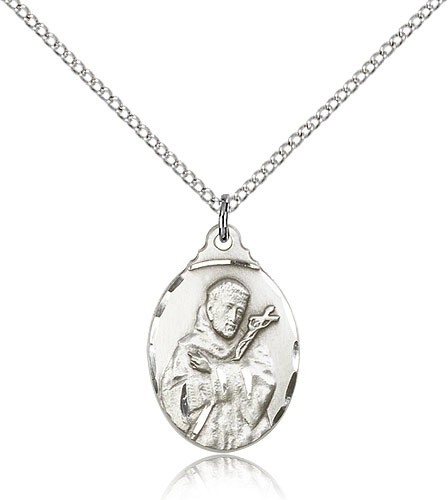 St. Francis Medal, Sterling Silver - 18" 1.2mm Sterling Silver Chain + Clasp