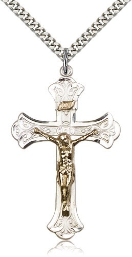 Crucifix Pendant, Two-Tone - 24" 2.4mm Rhodium Plate Endless Chain