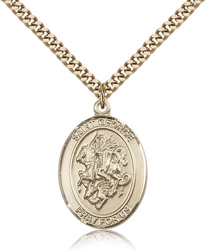 St. George Medal, Gold Filled, Large - 24" 2.4mm Gold Plated Chain + Clasp