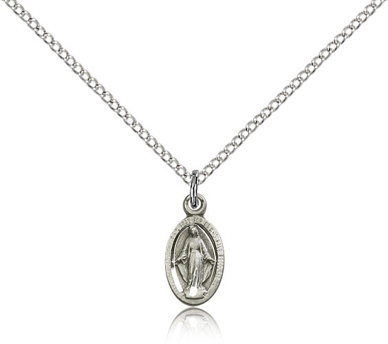 Miraculous Medal, Sterling Silver - 18" 1.2mm Sterling Silver Chain + Clasp