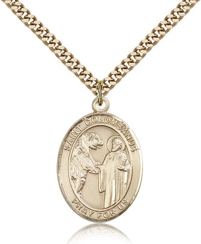 St. Columbanus Medal, Gold Filled, Large - 24" 2.4mm Gold Plated Chain + Clasp