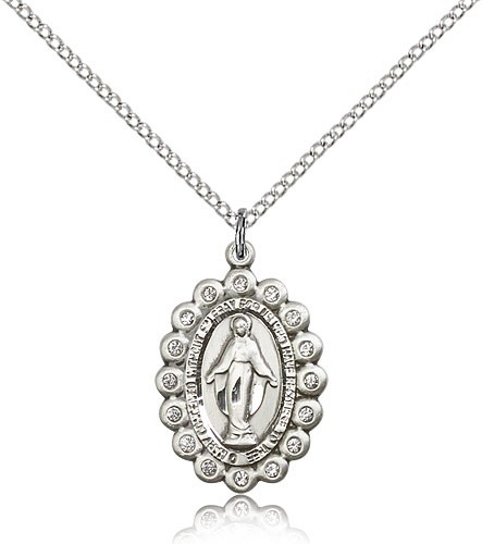 Miraculous Medal, Sterling Silver - 18" 1.2mm Sterling Silver Chain + Clasp
