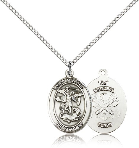 St. Michael National Guard Medal, Sterling Silver, Medium - 18" 1.2mm Sterling Silver Chain + Clasp