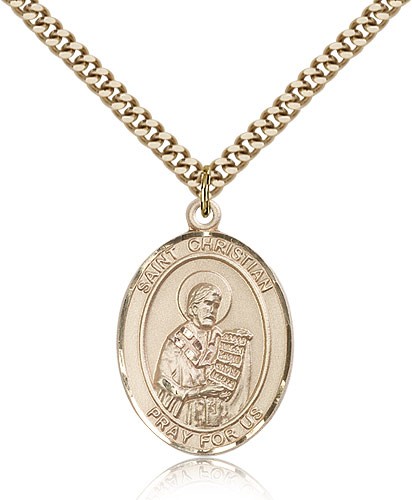 St. Christian Demosthenes Medal, Gold Filled, Large - 24" 2.4mm Gold Plated Chain + Clasp