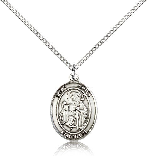 St. James the Greater Medal, Sterling Silver, Medium - 18" 1.2mm Sterling Silver Chain + Clasp