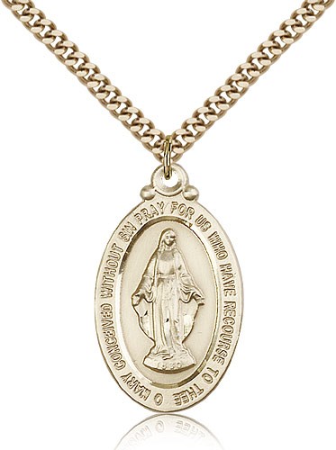 Miraculous Medal, Gold Filled - 24" 2.4mm Gold Plated Endless Chain