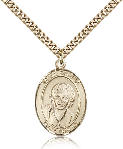 St. Gianna Medal, Gold Filled, Large - 24" 2.4mm Gold Plated Chain + Clasp