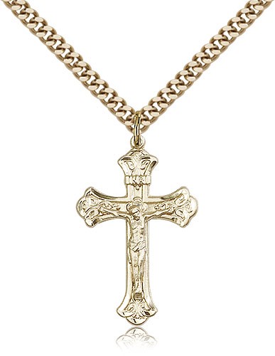Crucifix Pendant, Gold Filled - 24" 2.4mm Gold Plated Endless Chain