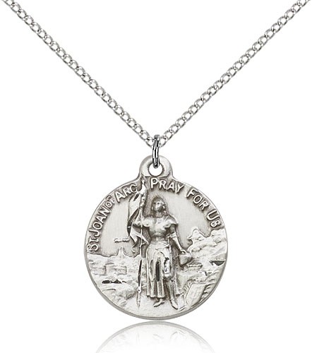 St. Joan of Arc Medal, Sterling Silver - 18" 1.2mm Sterling Silver Chain + Clasp