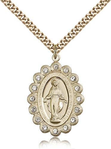 Miraculous Medal, Gold Filled - 24" 2.4mm Gold Plated Endless Chain