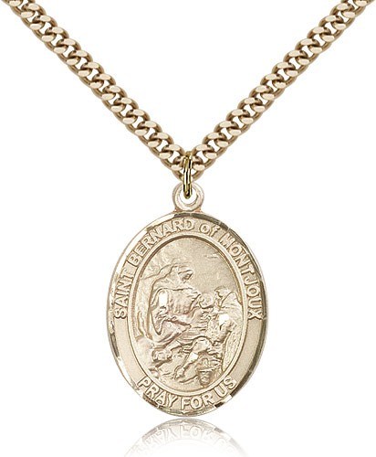 St. Bernard of Montjoux Medal, Gold Filled, Large - 24" 2.4mm Gold Plated Chain + Clasp
