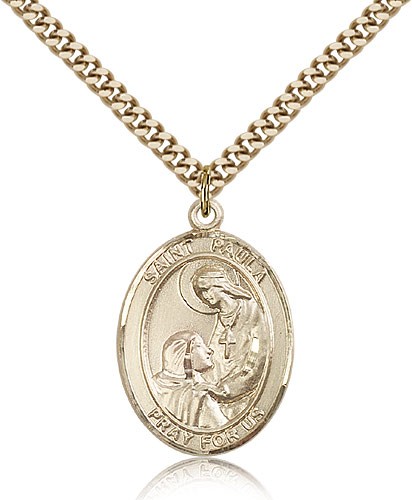 St. Paula Medal, Gold Filled, Large - 24" 2.4mm Gold Plated Chain + Clasp