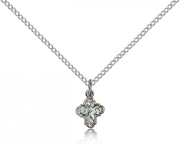 4 Way Cross Pendant, Sterling Silver - 18" 1.2mm Sterling Silver Chain + Clasp