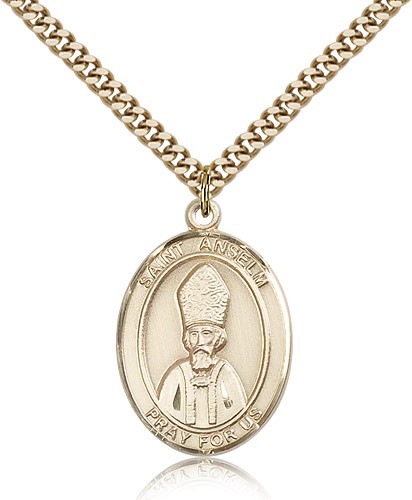 St. Anselm of Canterbury Medal, Gold Filled, Large - 24" 2.4mm Gold Plated Chain + Clasp