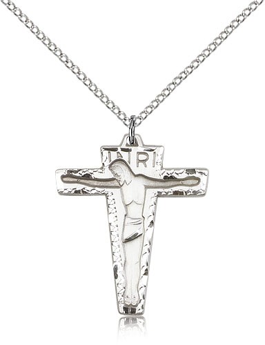 Primative Crucifix Pendant, Sterling Silver - 18" 1.2mm Sterling Silver Chain + Clasp
