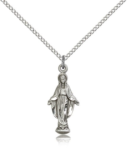 Miraculous Medal, Sterling Silver - 18" 1.2mm Sterling Silver Chain + Clasp