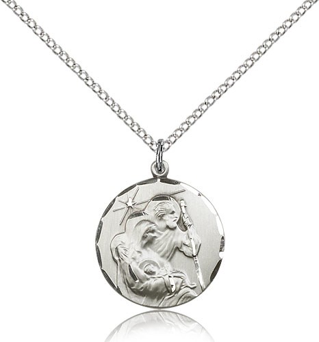 Holy Family Medal, Sterling Silver - 18" 1.2mm Sterling Silver Chain + Clasp