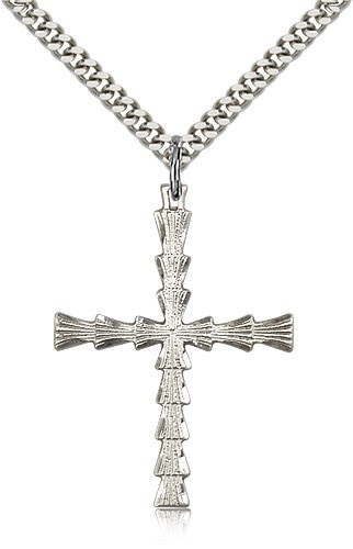 Cross Pendant, Sterling Silver - 24" 2.4mm Rhodium Plate Endless Chain