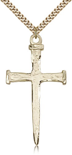 Nail Cross Pendant, Gold Filled - 24" 2.4mm Gold Plated Endless Chain