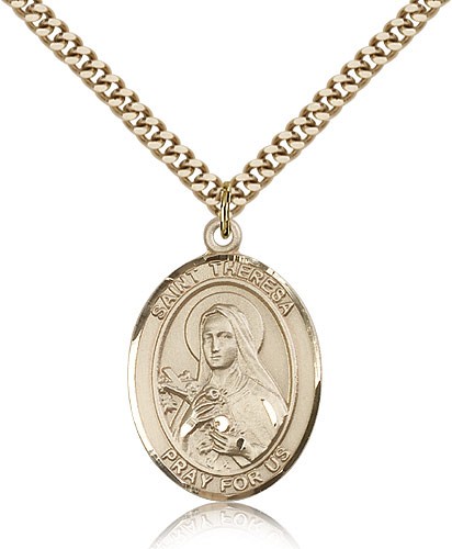 St. Theresa Medal, Gold Filled, Large - 24" 2.4mm Gold Plated Chain + Clasp