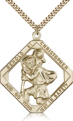 St. Christopher Medal, Gold Filled - 24" 2.4mm Gold Plated Endless Chain