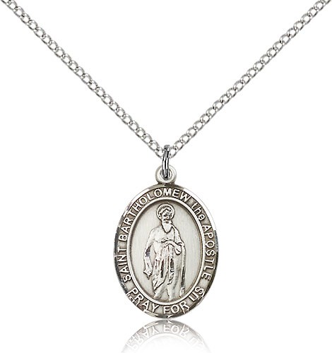 St. Bartholomew the Apostle Medal, Sterling Silver, Medium - 18" 1.2mm Sterling Silver Chain + Clasp