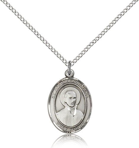 St. John Berchmans Medal, Sterling Silver, Medium - 18" 1.2mm Sterling Silver Chain + Clasp