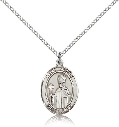 St. Austin Medal, Sterling Silver, Medium - 18" 1.2mm Sterling Silver Chain + Clasp