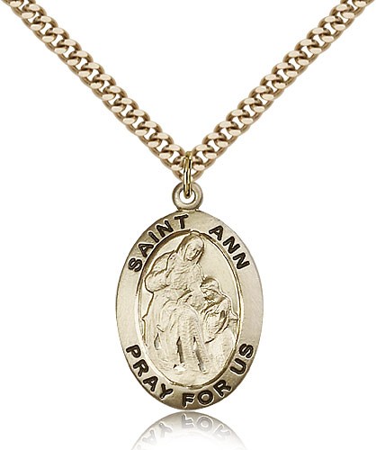 St. Ann Medal, Gold Filled - 24" 2.4mm Gold Plated Endless Chain
