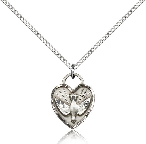 Confirmation Heart Medal, Sterling Silver - 18" 1.2mm Sterling Silver Chain + Clasp
