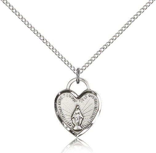 Miraculous Heart Medal, Sterling Silver - 18" 1.2mm Sterling Silver Chain + Clasp