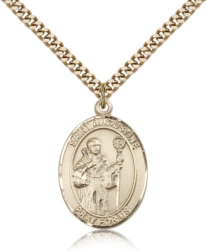 St. Augustine Medal, Gold Filled, Large - 24" 2.4mm Gold Plated Chain + Clasp