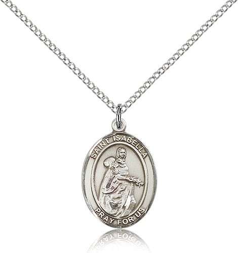 St. Isabella of Portugal Medal, Sterling Silver, Medium - 18" 1.2mm Sterling Silver Chain + Clasp