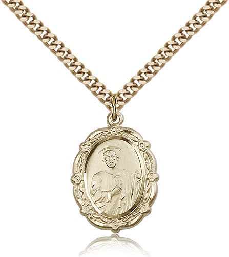 St. Jude Medal, Gold Filled - 24" 2.4mm Gold Plated Endless Chain