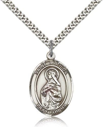 St. Matilda Medal, Sterling Silver, Large - 24" 2.4mm Rhodium Plate Chain + Clasp