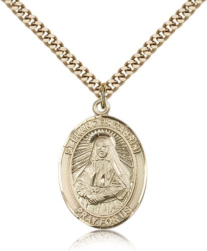 St. Frances Cabrini Medal, Gold Filled, Large - 24" 2.4mm Gold Plated Chain + Clasp