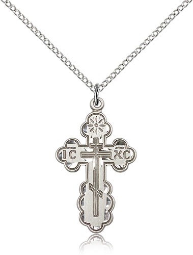 St. Olga Cross Pendant, Sterling Silver - 18" 1.2mm Sterling Silver Chain + Clasp