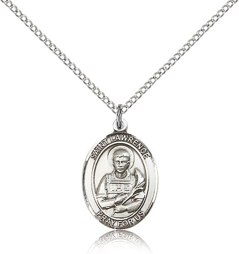 St. Lawrence Medal, Sterling Silver, Medium - 18" 1.2mm Sterling Silver Chain + Clasp