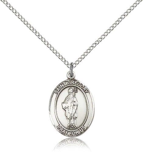 St. Gregory the Great Medal, Sterling Silver, Medium - 18" 1.2mm Sterling Silver Chain + Clasp