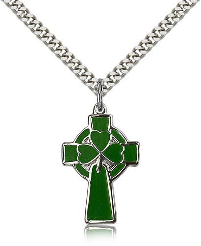 Celtic Cross Pendant, Sterling Silver - 24" 2.4mm Rhodium Plate Endless Chain