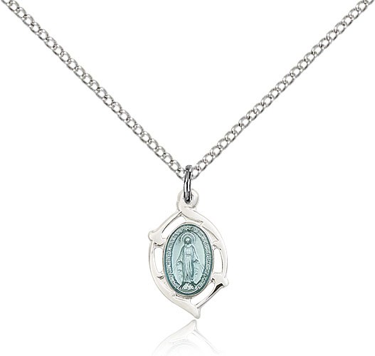 Miraculous Medal, Sterling Silver - 18" 1.2mm Sterling Silver Chain + Clasp