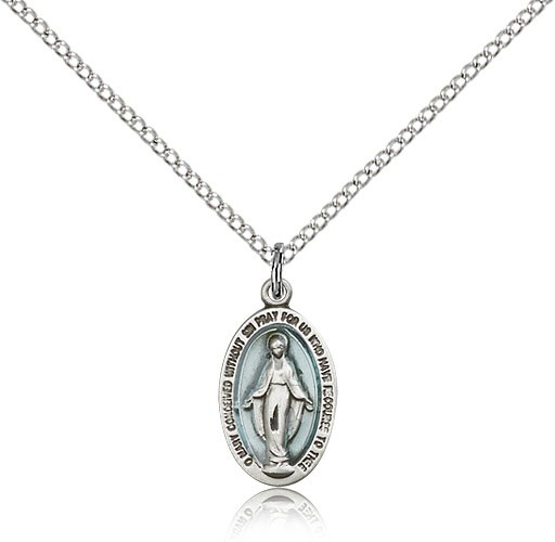 Miraculous Medal, Sterling Silver - 18" 1.2mm Sterling Silver Chain + Clasp
