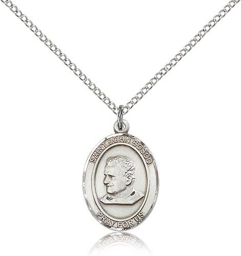 St. John Bosco Medal, Sterling Silver, Medium - 18" 1.2mm Sterling Silver Chain + Clasp